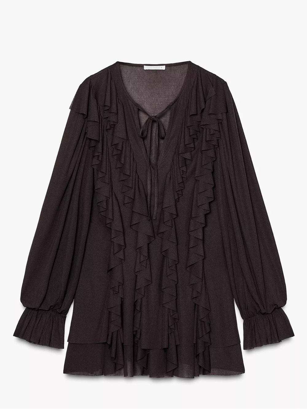 Zara Dark Charcoal Ruffle Tie-Front mini Dress NEW